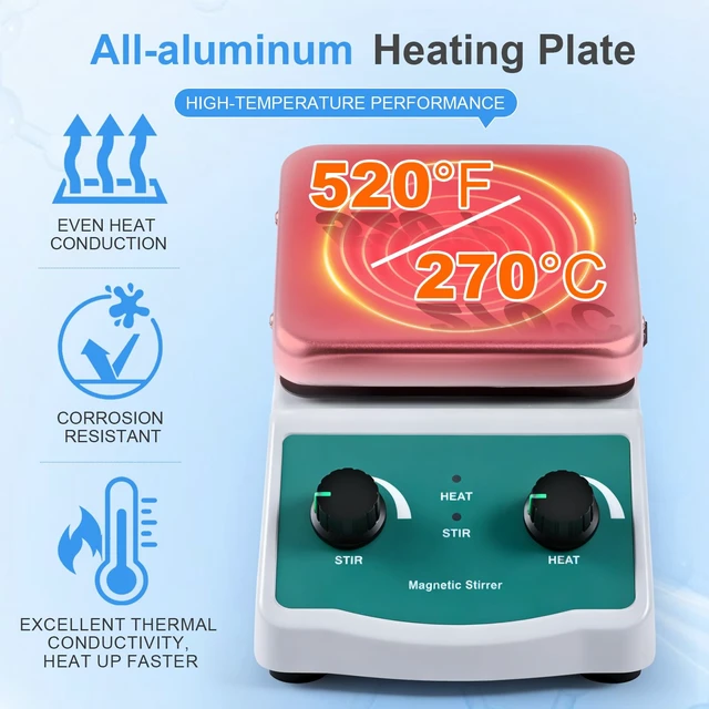 Alt view image 3 of 7 - Magnetic Stirrer Hot Plate, Mixer with 2L Stirring Capacity, Up to 520°F, 0-2000 RPM Adjustable Speed, 4.7 x 4.7 inch Hot Plate, Includes Magnetic Stir Bar & Support Stand