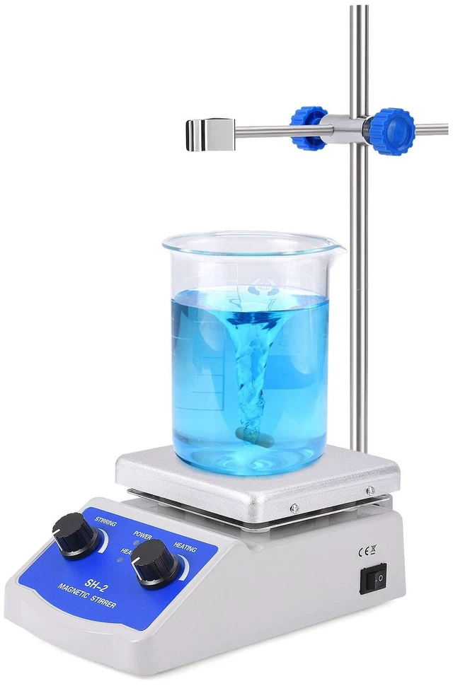 Main image of Magnetic Stirrer Hot Plate Mixer 1000ml Stirring Capacity 5 x 5 inch Max 520°F Hotplate and 100-2000 RPM Stirrer, Stirring Bar & Support Stand Included