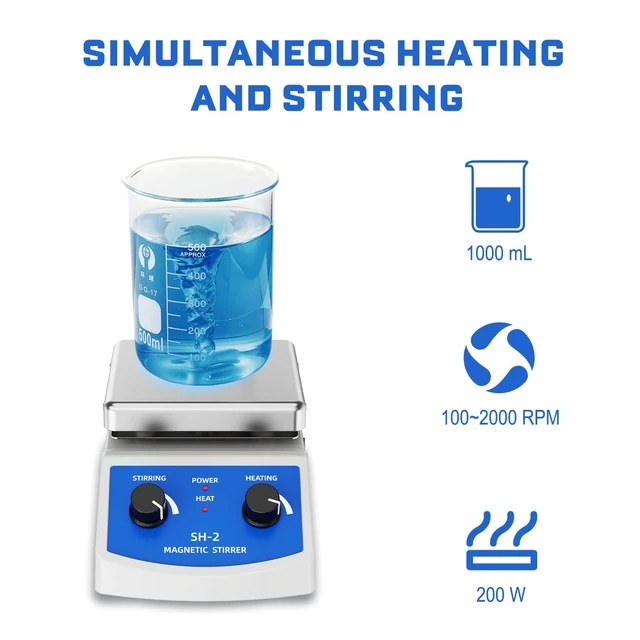 Alt view image 2 of 7 - Magnetic Stirrer Hot Plate w/Stir Bar,100-2000rpm Magnetic Hotplate Stirrer | Max Adjustable 180W Heating Power Hot Plate Stirrer, Max 520 Hot Plate with Magnetic Stirrer
