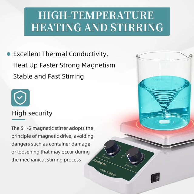 Alt view image 4 of 7 - LHS-2 Magnetic Stirrer Hot Plate, 300°C/572°F, 2000RPM, 2L | Plate surface temp up to 300°C, PTFE stir bars & recycler, support stand, variable speed, for lab heating & mixing