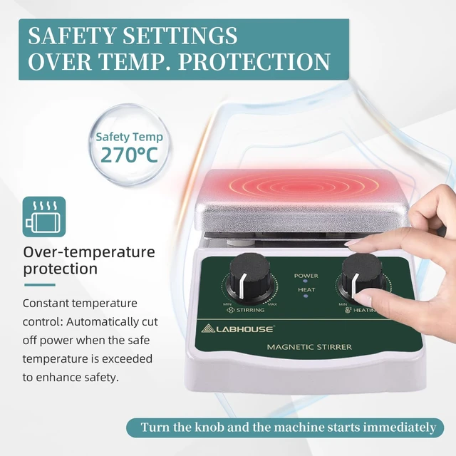 Alt view image 3 of 7 - LHS-2 Magnetic Stirrer Hot Plate, 300°C/572°F, 2000RPM, 2L | Plate surface temp up to 300°C, PTFE stir bars & recycler, support stand, variable speed, for lab heating & mixing