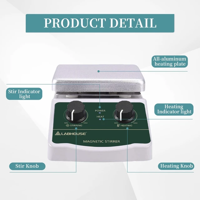 Alt view image 7 of 7 - LHS-2 Magnetic Stirrer Hot Plate, 300°C/572°F, 2000RPM, 2L | Plate surface temp up to 300°C, PTFE stir bars & recycler, support stand, variable speed, for lab heating & mixing
