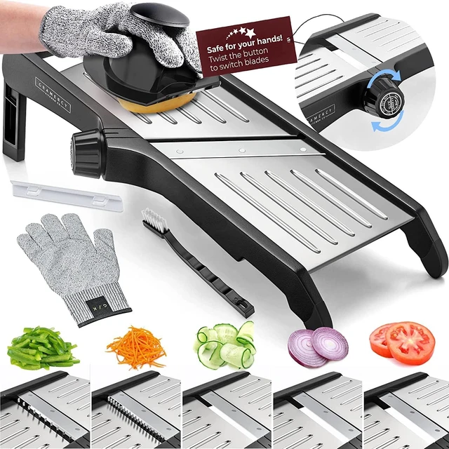 Main image of Food Slicer With 12 Slice Settings, LITE Edition | Vegetable Cutter, Potato Slicer, Mandolin for Kitchen, Veggie Cutter, Cucumber Tool - Comes a Pair of Cut-Resistant Gloves