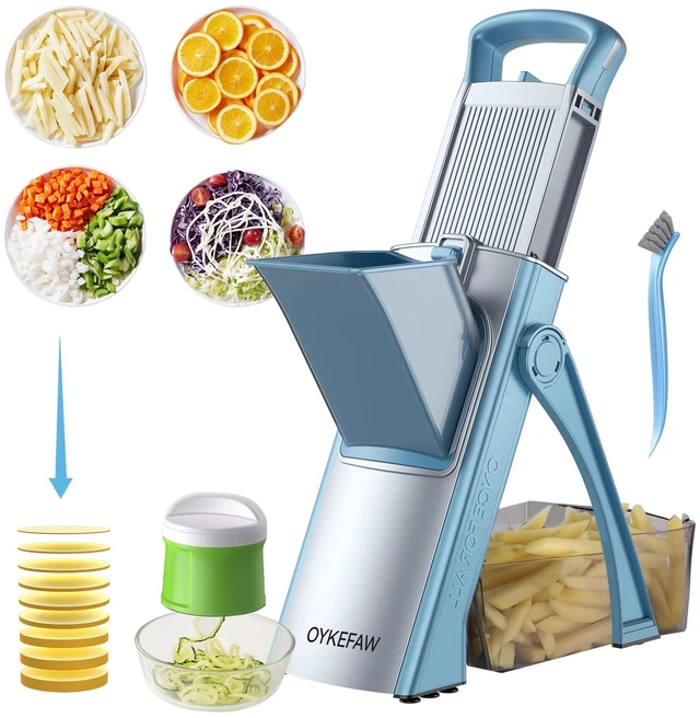 Main image of Safe Mandoline Slicer for Kitchen, Vegetable Chopper, Zucchini Spiralizer | Safe Mandoline Slicer, French Fry Cutter For Potatoes, Potato Slicer, Food Chopper, Adjustable Thickness 0.1-8 mm with Brush