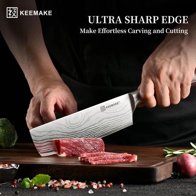 Alt view image 2 of 7 - 7 Inch Nakiri Knife, Japanese Kitchen Vegetable Cleaver | Razor Sharp German High Carbon Meat Slicing Cutter, Ergonomic Pakkawood Handle with Sheath, Knife Enthusiast Gifts