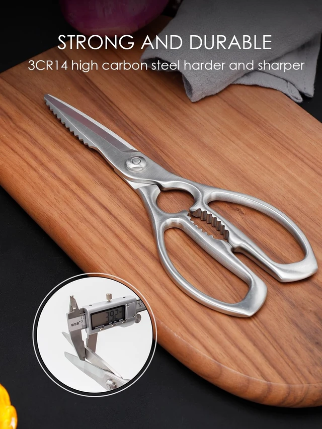 Alt view image 5 of 7 - Kitchen Scissors, Forged Stainless Steel Shears for Meat and Vegetables | 3Cr14 one-piece blades with bottle opener, nutcracker and fish scaler; dishwasher safe