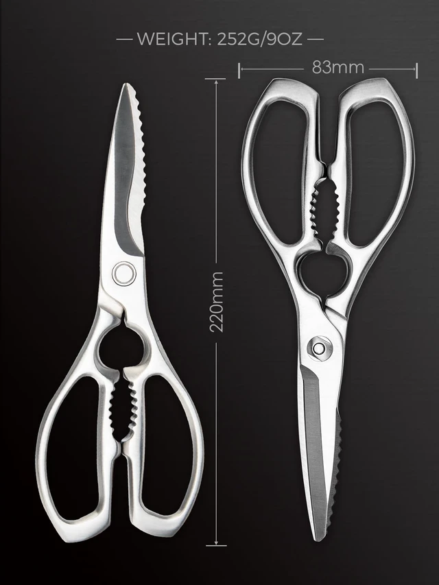 Alt view image 6 of 7 - Kitchen Scissors, Forged Stainless Steel Shears for Meat and Vegetables | 3Cr14 one-piece blades with bottle opener, nutcracker and fish scaler; dishwasher safe