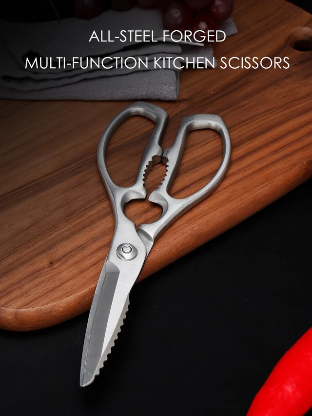 Alt view image 4 of 7 - Kitchen Scissors, Forged Stainless Steel Shears for Meat and Vegetables | 3Cr14 one-piece blades with bottle opener, nutcracker and fish scaler; dishwasher safe