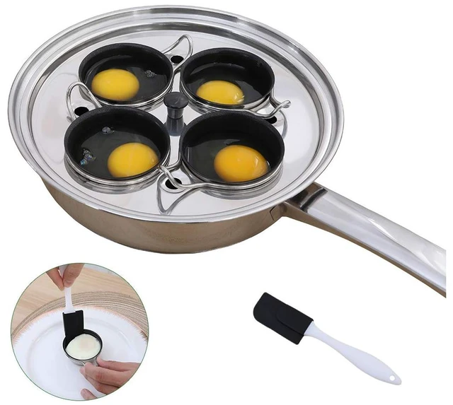 Main image of Egg Poacher Pan - Stainless Steel Poached Egg Cooker Perfect Poached Egg Maker Induction Cooktop Egg Poachers Cookware Set with 4 Nonstick Large PFOA FREE Egg Poacher Cups and Silicone Spatula