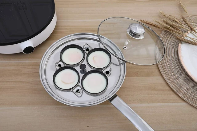 Alt view image 5 of 7 - Egg Poacher Pan - Stainless Steel Poached Egg Cooker Perfect Poached Egg Maker Induction Cooktop Egg Poachers Cookware Set with 4 Nonstick Large PFOA FREE Egg Poacher Cups and Silicone Spatula