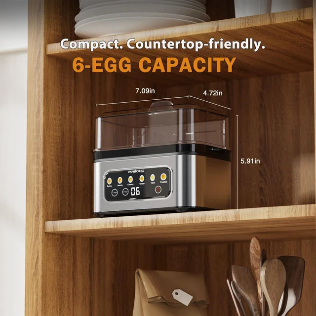 Alt view image 3 of 7 - Smart Rapid Egg Cooker, 6-Egg Boiler for Hard, Soft, Poached, Auto Shut-Off | Touch Control, Egg Poacher, Omelet Maker, Stainless Steel, Buzzer Alert, Compact, BPA Free