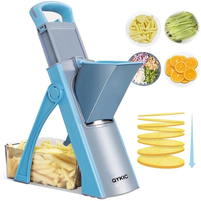Main image of Safe Mandoline Slicer for Kitchen, Adjustable Potato Slicer Pro | 0.1-8mm Vegetable Chopper Fry Cutter Julienne Dicer Large Chute Stainless Steel Blades Detachable Dishwasher Safe Gifts