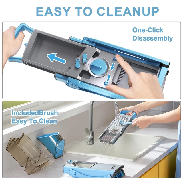 Alt view image 5 of 6 - Safe Mandoline Slicer for Kitchen, Adjustable Potato Slicer Pro | 0.1-8mm Vegetable Chopper Fry Cutter Julienne Dicer Large Chute Stainless Steel Blades Detachable Dishwasher Safe Gifts