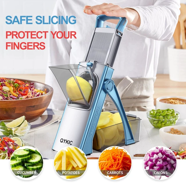 Alt view image 3 of 6 - Safe Mandoline Slicer for Kitchen, Adjustable Potato Slicer Pro | 0.1-8mm Vegetable Chopper Fry Cutter Julienne Dicer Large Chute Stainless Steel Blades Detachable Dishwasher Safe Gifts
