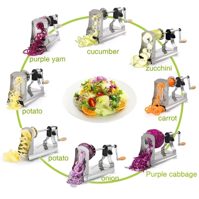 Alt view image 3 of 5 - 6-Blade Vegetable Spiralizer Spiral Slicer Veggie Pasta Spaghetti Maker for Healthy Low Carb/Paleo/Gluten - 304 Food Stainless Steel Body