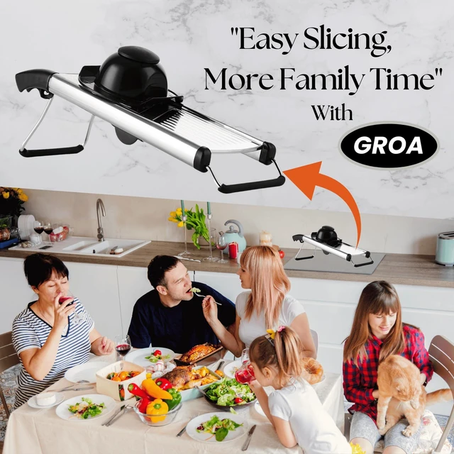 Alt view image 5 of 7 - Adjustable Mandoline Slicer for Kitchen French Fry Cutter, Potato Slicer Vegetable Slicer Tomato Slicer in Kitchen Essentials with Resistant Gloves- Stainless Steel Mandolin vegetable cutter