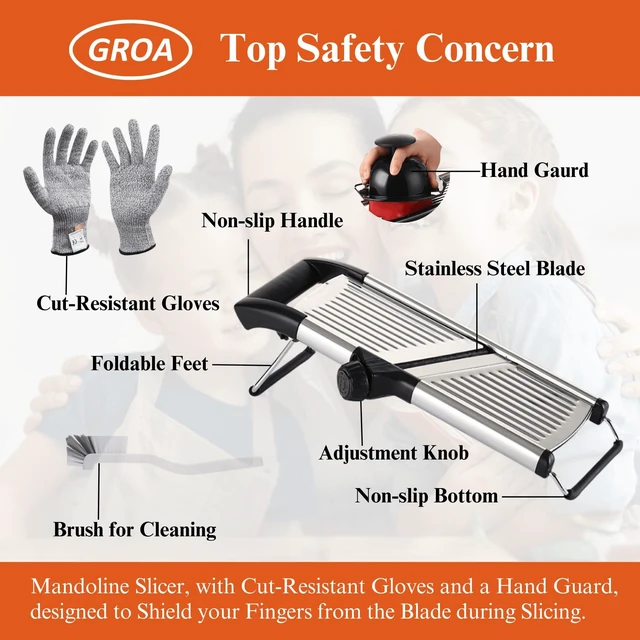 Alt view image 7 of 7 - Adjustable Mandoline Slicer for Kitchen French Fry Cutter, Potato Slicer Vegetable Slicer Tomato Slicer in Kitchen Essentials with Resistant Gloves- Stainless Steel Mandolin vegetable cutter