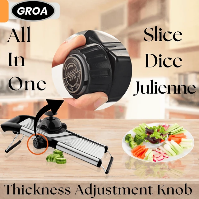 Alt view image 4 of 7 - Adjustable Mandoline Slicer for Kitchen French Fry Cutter, Potato Slicer Vegetable Slicer Tomato Slicer in Kitchen Essentials with Resistant Gloves- Stainless Steel Mandolin vegetable cutter
