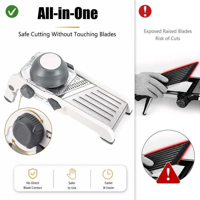Alt view image 6 of 7 - Mandoline Slicer for Kitchen-Finger Safe Track, Adjustable Vegetable Slicer | Waffle & French Fry Cutter, Dishwasher Safe, Removable Plug-in Blades, Vegetable Chopper, Veggie Slicer, Cheese Grater