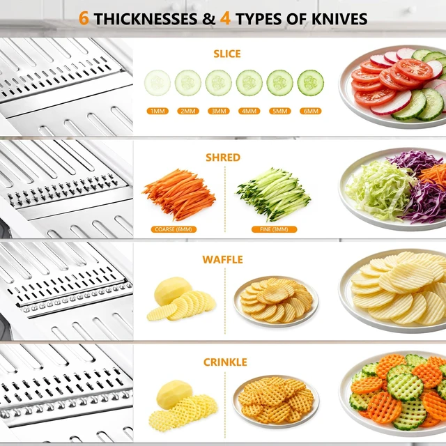 Alt view image 5 of 7 - Mandoline Slicer for Kitchen-Finger Safe Track, Adjustable Vegetable Slicer | Waffle & French Fry Cutter, Dishwasher Safe, Removable Plug-in Blades, Vegetable Chopper, Veggie Slicer, Cheese Grater