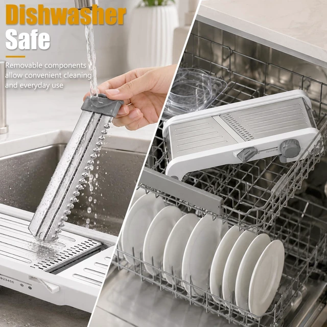 Alt view image 7 of 7 - Mandoline Slicer for Kitchen-Finger Safe Track, Adjustable Vegetable Slicer | Waffle & French Fry Cutter, Dishwasher Safe, Removable Plug-in Blades, Vegetable Chopper, Veggie Slicer, Cheese Grater