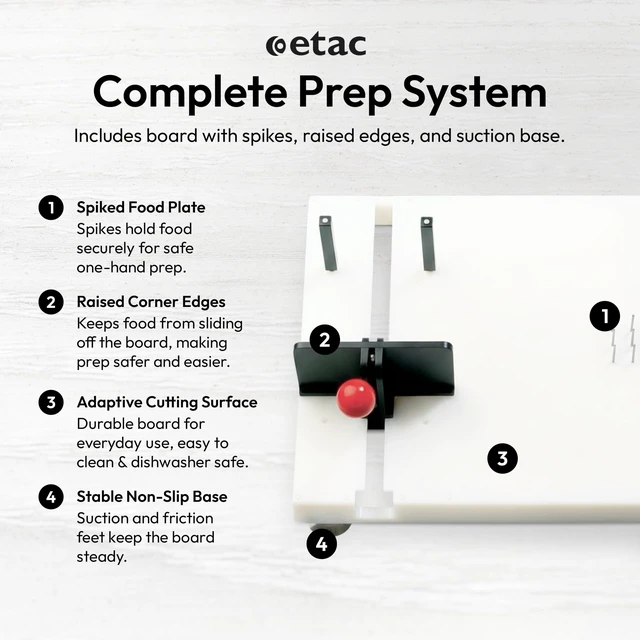 Alt view image 3 of 7 - Fix One Handed Adaptive Cutting Board with Spikes for Limited Mobility | Non-Slip Suction Feet, Stainless Steel Spikes, Adjustable Jaws, Food Prep Aid, Grating and Peeling