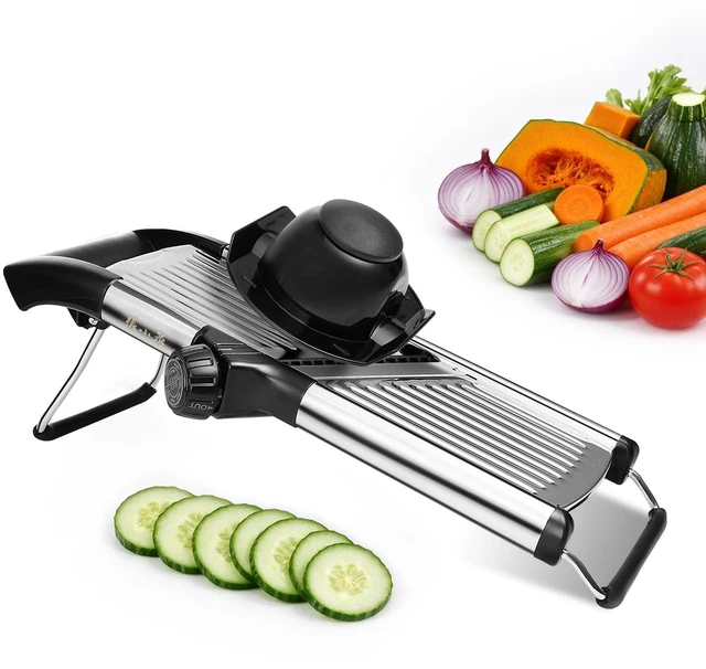 Main image of 5in1 Adjustable Mandoline Slicer, Stainless Steel Vegetable Cutter | Ultra Sharp Blades, NonSlip Base, Safety Food Holder Included, Julienne Slicer & Shredder for Potato, Onion, Cabbage