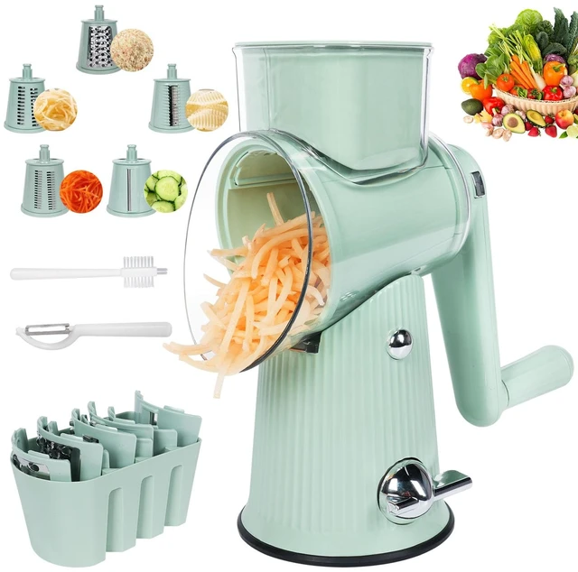 Main image of Rotary Cheese Grater | 5 Different Blades, Suction Cup Base, Vegetable Cutter Slicer Chopper, Food Grade Material