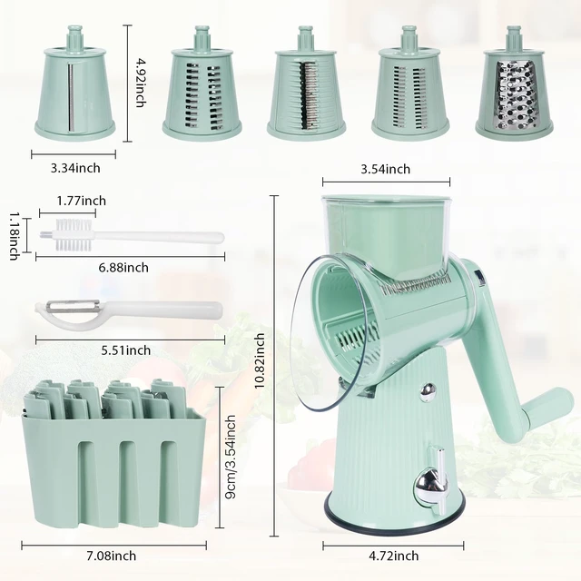 Alt view image 2 of 7 - Rotary Cheese Grater | 5 Different Blades, Suction Cup Base, Vegetable Cutter Slicer Chopper, Food Grade Material