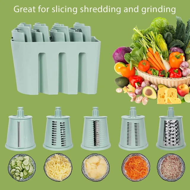 Alt view image 4 of 7 - Rotary Cheese Grater | 5 Different Blades, Suction Cup Base, Vegetable Cutter Slicer Chopper, Food Grade Material