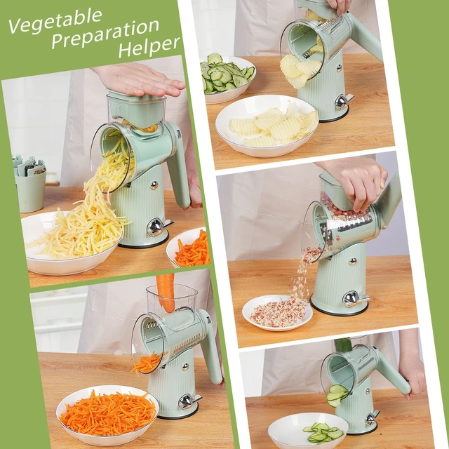 Alt view image 7 of 7 - Rotary Cheese Grater | 5 Different Blades, Suction Cup Base, Vegetable Cutter Slicer Chopper, Food Grade Material