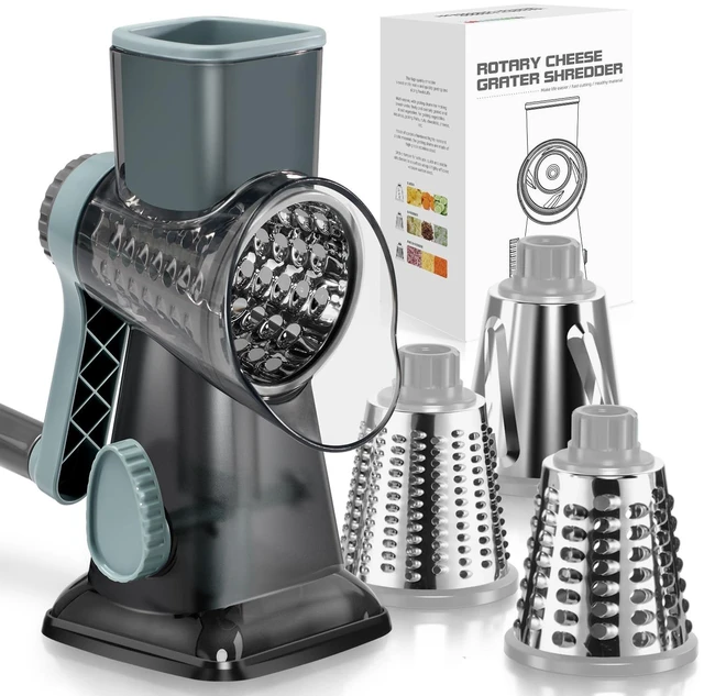 Main image of Rotary Cheese Grater, Hand Crank Shredder Slicer | 3 Blades, 430 Stainless Steel, Labor-Saving, Time-saving, Stable Suction, Food-Grade Plastic, for Cheese Vegetable Nuts