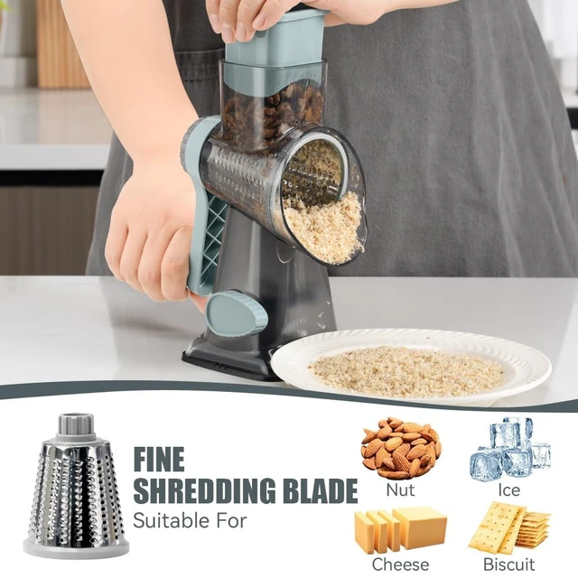 Alt view image 3 of 7 - Rotary Cheese Grater, Hand Crank Shredder Slicer | 3 Blades, 430 Stainless Steel, Labor-Saving, Time-saving, Stable Suction, Food-Grade Plastic, for Cheese Vegetable Nuts