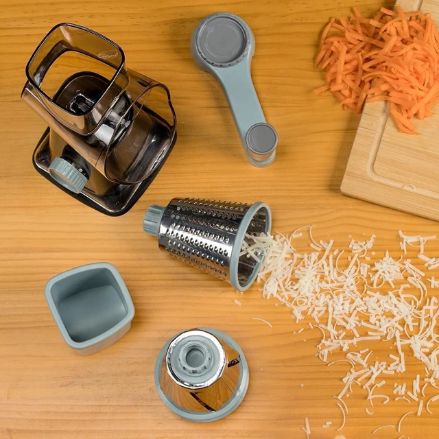 Alt view image 7 of 7 - Rotary Cheese Grater, Hand Crank Shredder Slicer | 3 Blades, 430 Stainless Steel, Labor-Saving, Time-saving, Stable Suction, Food-Grade Plastic, for Cheese Vegetable Nuts