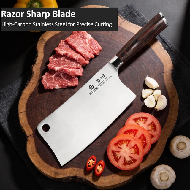 Alt view image 3 of 7 - Cleaver Knife 7 Inch, Japanese High Carbon Stainless Steel Chopper | Ultra Sharp for Meat and Vegetable,Multifunction Cooking Knife for Home and Restaurant,Ergonomic Pakkawood Handle,Ideal Gift