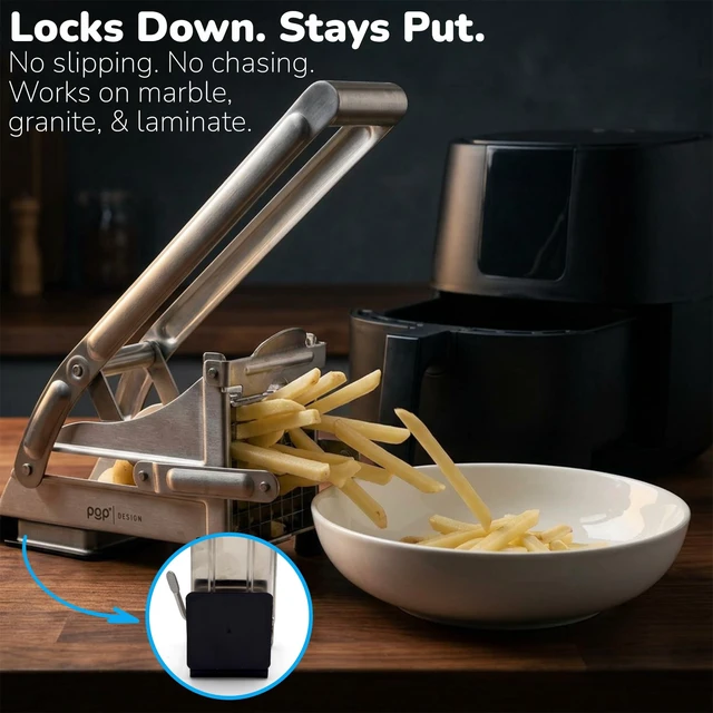 Alt view image 4 of 7 - French Fry Cutter, Dishwasher Safe Stainless Steel Potato & Vegetable Slicer, 2 Blade Sizes (1/2" & 3/8"), Suction Base, Lifetime Blade Replacement Warranty, Perfect for Air Fryer & Deep Fryer by POP