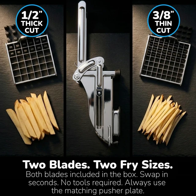 Alt view image 5 of 7 - French Fry Cutter, Dishwasher Safe Stainless Steel Potato & Vegetable Slicer, 2 Blade Sizes (1/2" & 3/8"), Suction Base, Lifetime Blade Replacement Warranty, Perfect for Air Fryer & Deep Fryer by POP