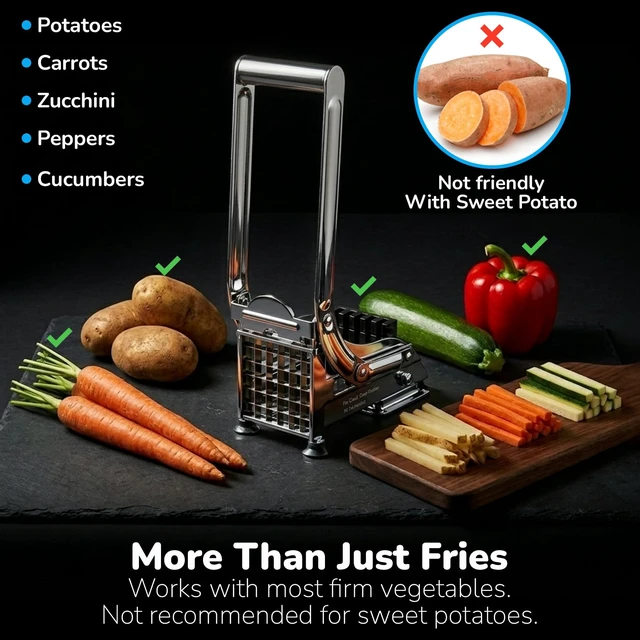 Alt view image 6 of 7 - French Fry Cutter, Dishwasher Safe Stainless Steel Potato & Vegetable Slicer, 2 Blade Sizes (1/2" & 3/8"), Suction Base, Lifetime Blade Replacement Warranty, Perfect for Air Fryer & Deep Fryer by POP