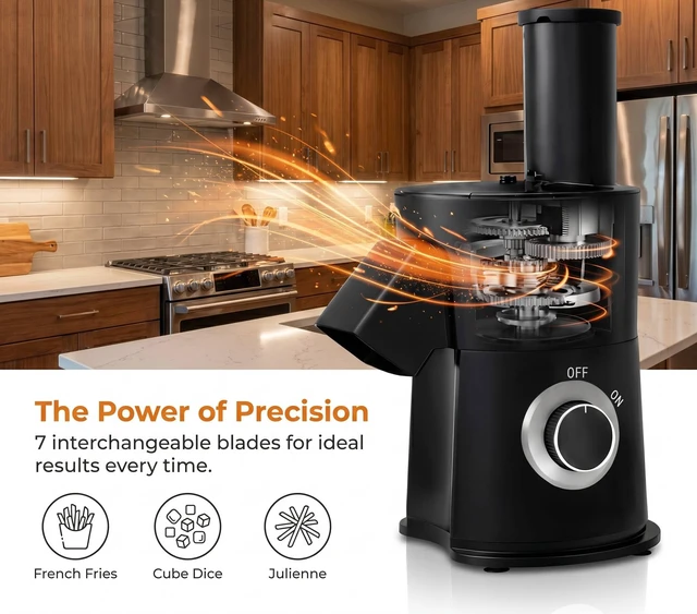 Alt view image 4 of 7 - 7 In 1 Vegetable Chopper Electric Veggie Onion French Fry Cutter Garlic Mincer Potato Slicer Food Vegetable Dicer Cheese Grater Carrot Shredder Kitchen Gadgets Essentials House Warming Gifts New Home