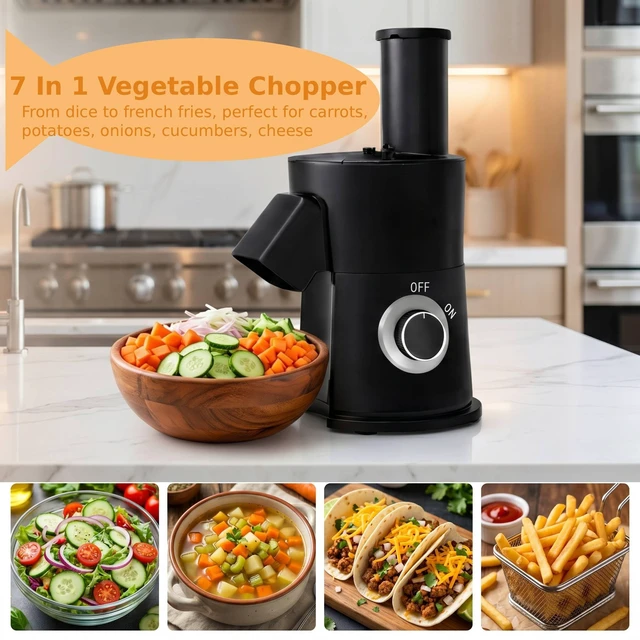 Alt view image 6 of 7 - 7 In 1 Vegetable Chopper Electric Veggie Onion French Fry Cutter Garlic Mincer Potato Slicer Food Vegetable Dicer Cheese Grater Carrot Shredder Kitchen Gadgets Essentials House Warming Gifts New Home