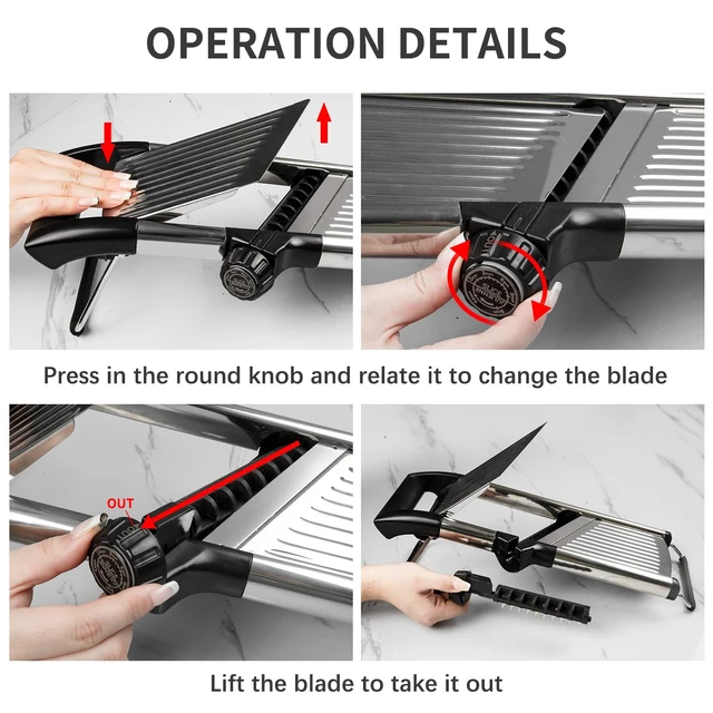 Alt view image 4 of 6 - Mandoline Slicer for Kitchen, Vegetable Slicer | Stainless Steel Mandoline Slicer, Adjustable Mandolin, Mandoline, Potato, Veggie and Onion Slicer with Cut-Resistant Gloves
