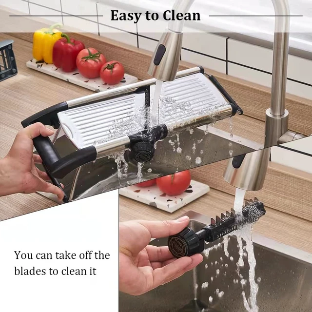 Alt view image 6 of 6 - Mandoline Slicer for Kitchen, Vegetable Slicer | Stainless Steel Mandoline Slicer, Adjustable Mandolin, Mandoline, Potato, Veggie and Onion Slicer with Cut-Resistant Gloves