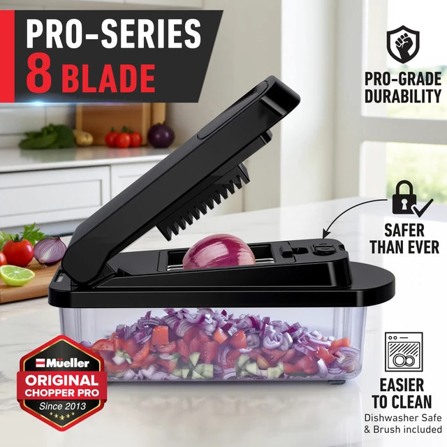 Alt view image 2 of 7 - MUELLER HOME Pro-Series 10-in-1, 8 Vegetable Chopper & Mandoline Slicer | Food-Prep Tool, Fruit Cutter, Dicer, Veggie Chopper with Container, Kitchen Essentials, House Warming Gifts New Home, Black