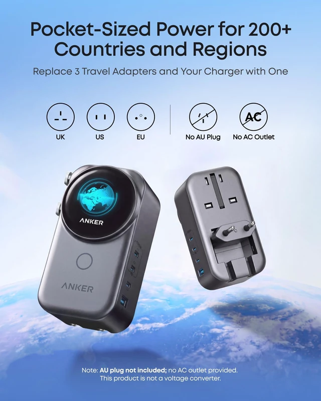 Alt view image 2 of 7 - Universal Charger, 100W GaN USB C Travel Fast Charging, No AC Outlet | Anker Nano Smart Power Allocation, Compact Travel Essentials for MacBook, Laptop, UK/European Plug Adapter(No AU Plug,1 pack)