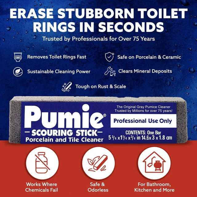 Alt view image 2 of 7 - Pumice Scouring Stick for Cleaning Toilets & Hard Water Ring, 12-Pack | Extra Strong Heavy Duty Pumice Stone for Toilet Cleaning, Rust, Grills, Tough Bathroom Stains, Sold as Pack of 12 Sticks