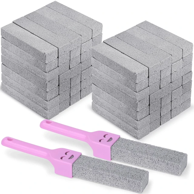 Main image of 50 Pcs Pumice Stone for Toilet Cleaning with 2 Handles Bowl Ring Remover | Grey Pumice Stick Cleaner with Universal Handles, Removes Tough Stains from Toilets, Baths, Pools, Sinks and More