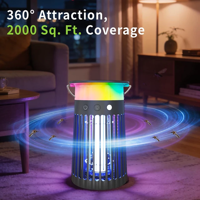 Alt view image 5 of 7 - Mosquito Zapper Outdoor Bug Zapper & Trap, 4200V Rechargeable Waterproof Killer Lamp for Patio, Garden, Camping & Home, Repels Mosquitoes, Traps Fruit Flies & Gnats