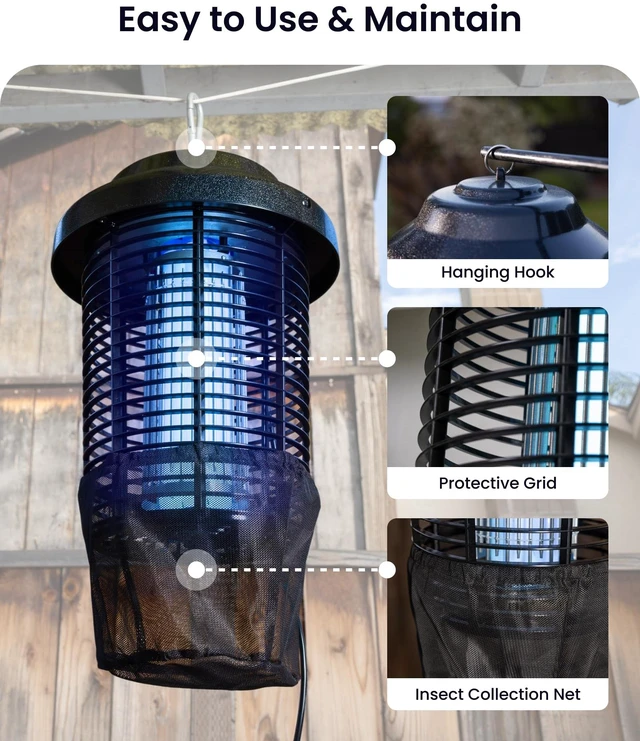 Alt view image 5 of 7 - OMT-E80 In/Outdoor Electronic Insect Killer & Catcher Lamp for Mosquitoes, Gnats, Aedes Mosquitoes, Flies, Moths & More with 2*40W UV Light & 4200V High Voltage Grid, 1.5 Acre Coverage, Black