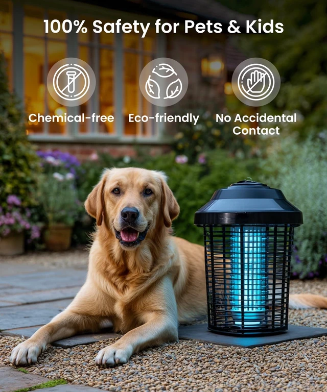 Alt view image 6 of 7 - OMT-E80 In/Outdoor Electronic Insect Killer & Catcher Lamp for Mosquitoes, Gnats, Aedes Mosquitoes, Flies, Moths & More with 2*40W UV Light & 4200V High Voltage Grid, 1.5 Acre Coverage, Black