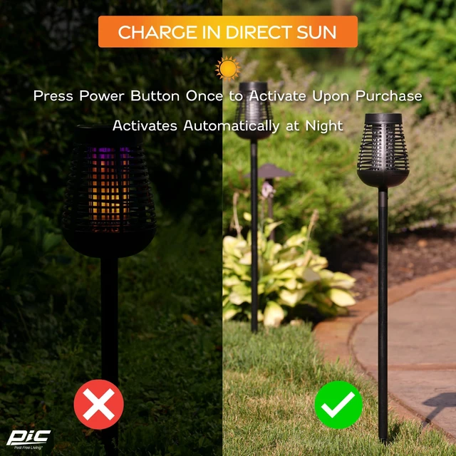 Alt view image 2 of 7 - Bug Zapper, 600V Solar Powered Insect Trap & Fly Zapper for Outdoor Use, LED Flickering Flame, Activates Automatically in Dark, Weatherproof Outdoor Fly Trap, Kills Bugs on Contact, Twin Pack